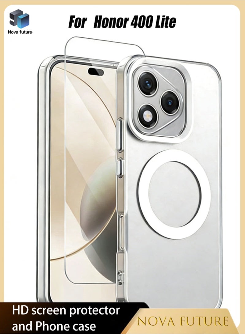 مستقبل نوفا [2 في 1] غطاء Honor 400 Lite مع واقي شاشة زجاجي مقوى عالي الدقة، [مضاد للسقوط ومقاوم للصدمات] [مضاد للانزلاق] [لا يسبب الاصفرار] [لطيف على البشرة] غطاء نحيف صلب غير لامع لهاتف Honor 400 Lite 5G مقاس 6.7 بوصة، أبيض - Image 1